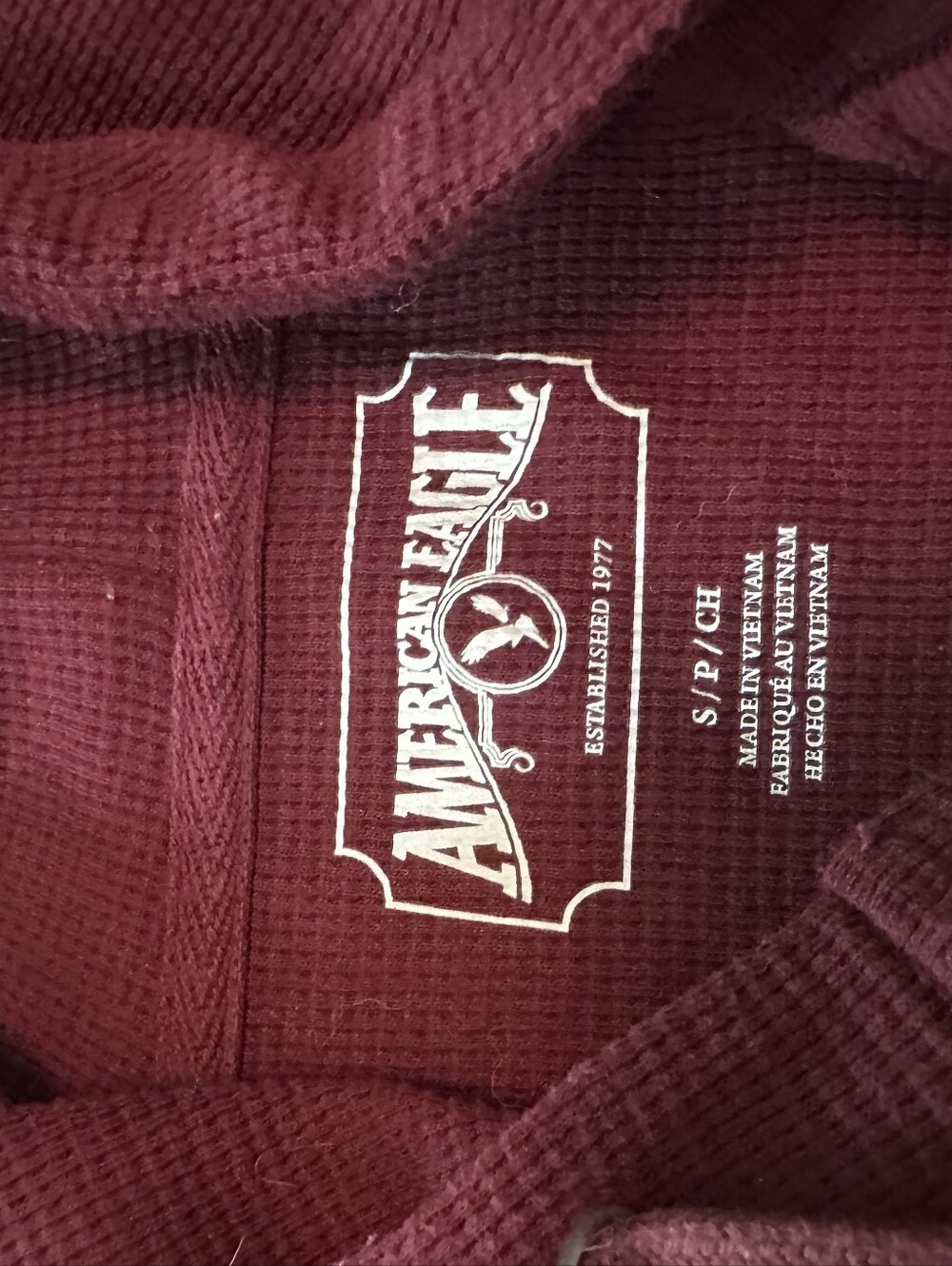 American Eagle Outfitters Men's Maroon Waffle-Knit Crewneck Sweater